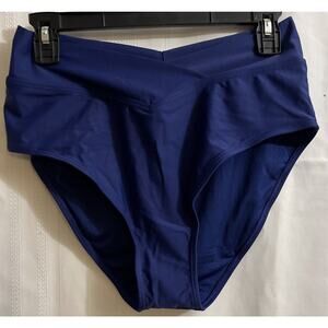 Zmart High Waisted Crossover Front Mid Rise Cheeky Bikini Twist V Cut Blue Large